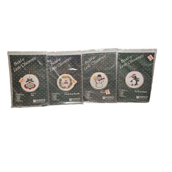 VTG Bead a Little Christmas Ornaments 4 Kits Wangs Intl Taiwan 80s Cross Stitch - Picture 3 of 9